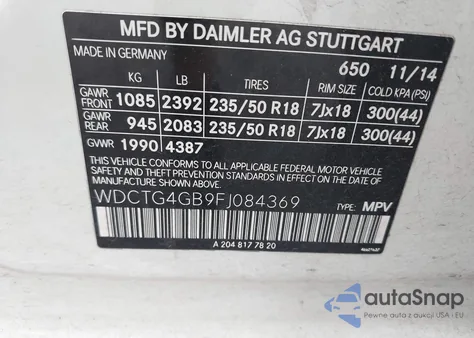 2015 Mercedes-Benz Gla 250 4Matic из США, поврежденный, VIN WDCTG4GB9FJ084369